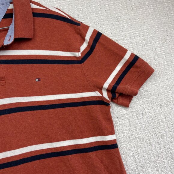 Tommy Hilfiger Performance Pique Polo Shirt Men orange Striped Golf /Tennis Read - Picture 4 of 16